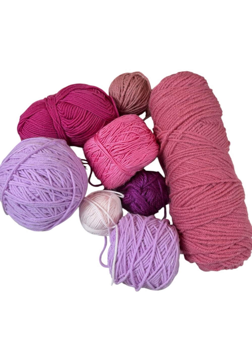 Yarn Lot Assorted Pink Purple Lavender Burgundy Mauve Cotton Acrylic Blends